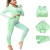 CORPOAMOR Women's 3 PC Seamless Gym Clothing Workout Outfit with Jacket Bra & Leggings Set