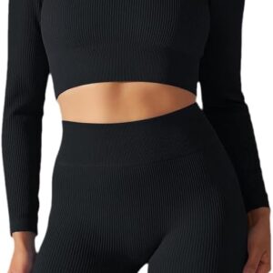 Customized Yoga Sets Women Workout Sportswear Gym Clothing Fitness Long Sleeve Top High Waist Sports Suits