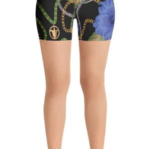 Edwin Vonholy Gym Workout Yoga Shorts for Women Girls Flowery Blue Flower Ashen Black Pants