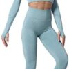 For Women By Women Seamless Leggings Women Yoga Set Gym Clothing Long Sleeve Crop Top Sports Bra Of Luxury Wear - Light Blue