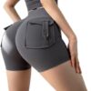 Women Sport High Waist Tights Buttocks Fitness Workout Leggings Push Up Cycling Shorts Gym Clothing with Pocket (as1, Waist, Numeric_60, Short, Gray, Extra Large, Fitted)