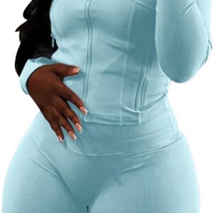 Womens Workout Sets 2 Piece Outfits Zip Jacket Biker Shorts Sweatsuit Gym Clothes Track Suits