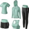 XPINYT 5pcs Workout Outfits for Women Athletic Sets Sport Suits Yoga Gym Fitness Exercise Clothes Jogging Tracksuits